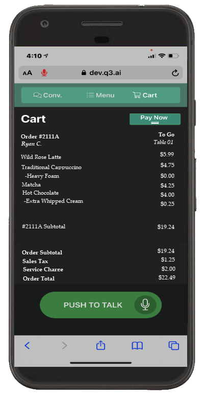 Mobile Phone Cart- Q3 Coffee Shop- Transparent Xina AI speeds up the ordering process by using natural language processing for our voice ordering chatbot
