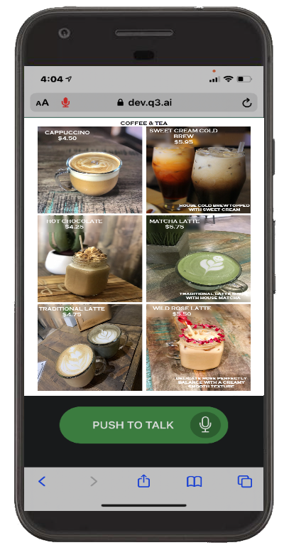 Mobile Phone Menu-Q3 Coffee Shop- Transparent Final Xina AI speeds up the ordering process by using natural language processing for our voice ordering chatbot
